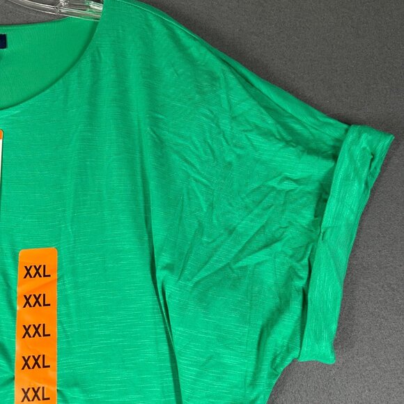 Chaps Womens XXL Green Crew Neck Knit Dress Short Sleeve Faux Wrap Dress NWT - Picture 6 of 14